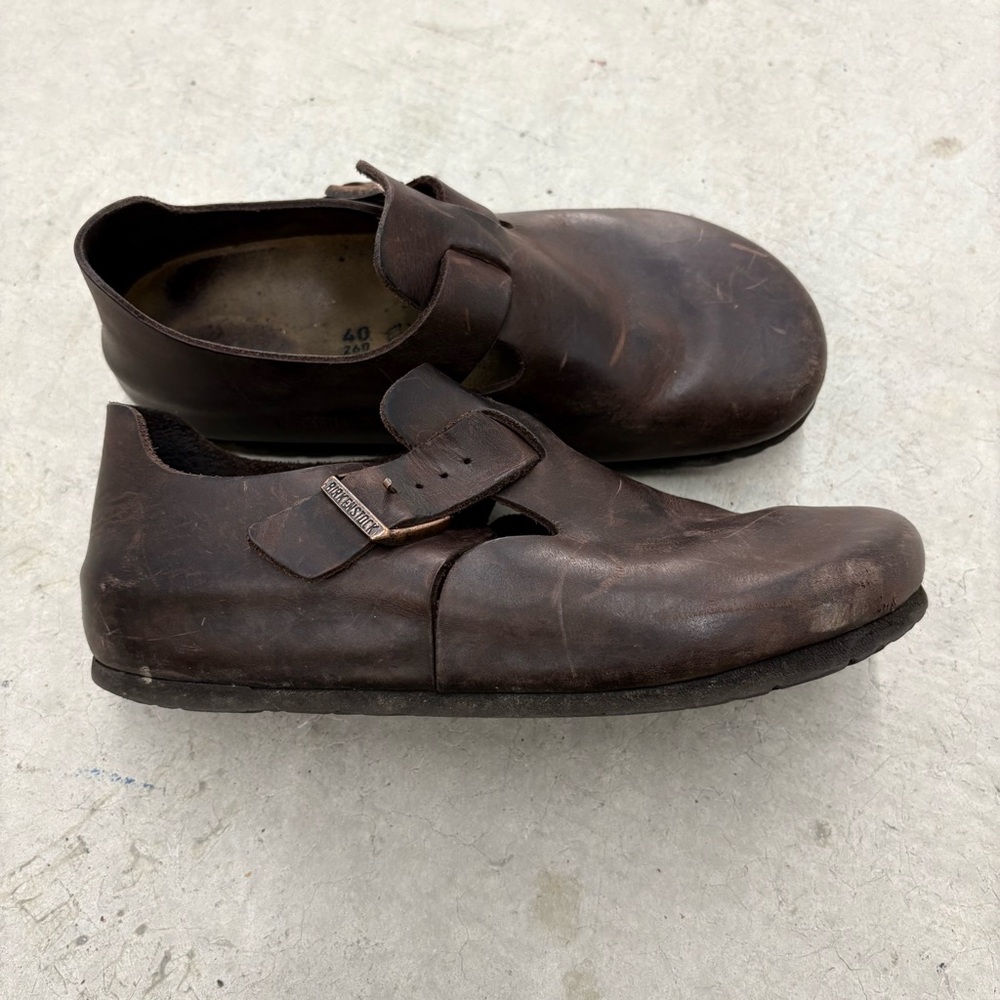 Birkenstock Brown Oiled Leather Slip On Clogs Made In London Sz 40 Womens 9